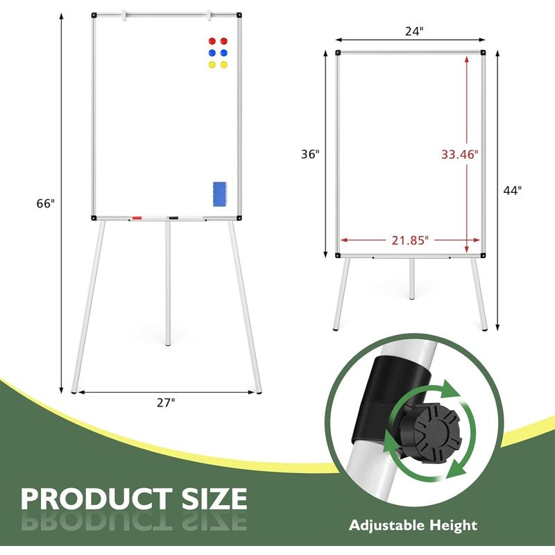 Portable Magnetic Whiteboard Easel Stand with Adjustable Height 44-66 Inches