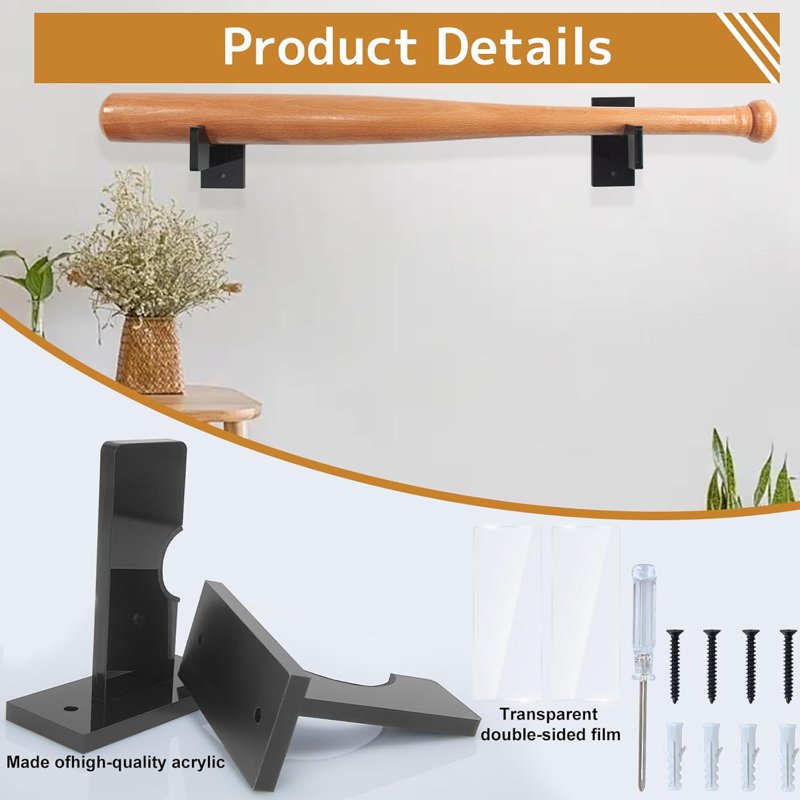 Damage-Free Baseball Bat Wall Mount Set - Secure Display Rack for Signed Bats