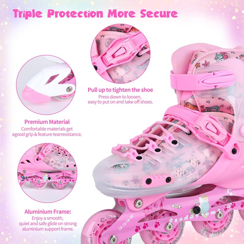 Children's Adjustable Inline Skates with Light-Up Wheels & Protective Gear Set
