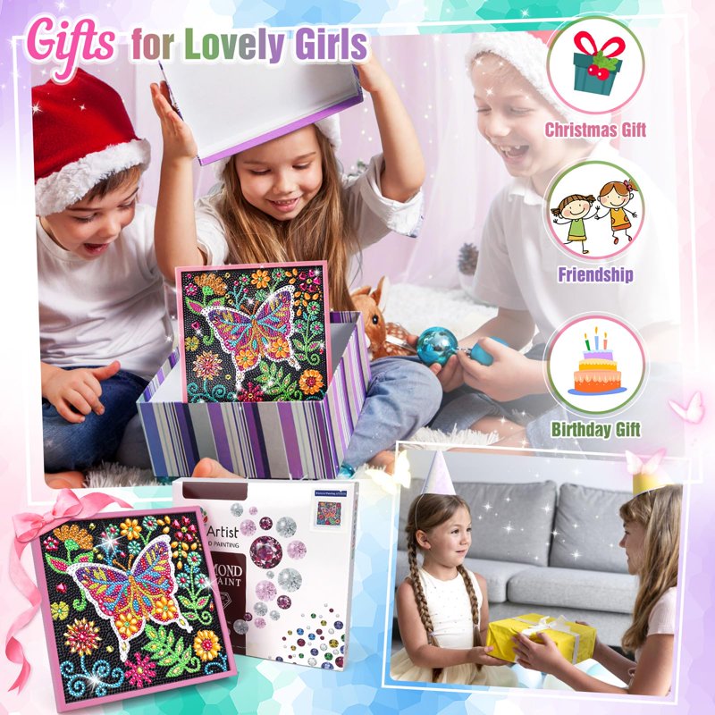 Kids DIY Diamond Art Craft Kit with Wooden Frame - Multiple Sizes & Designs
