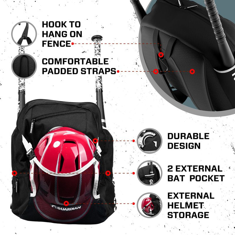 Youth Baseball Backpack with External Helmet Holder and Bat Sleeves - Durable Softball Bag for Kids