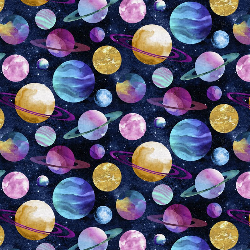 Cotton Planet Fabric - Navy Space Scene for Sewing & Craft Projects - 1 Yard