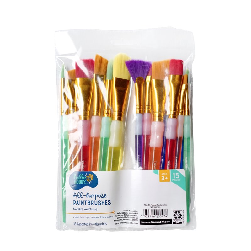 15-Piece Art Brush Set for Kids - Watercolors, Acrylics & Crafting