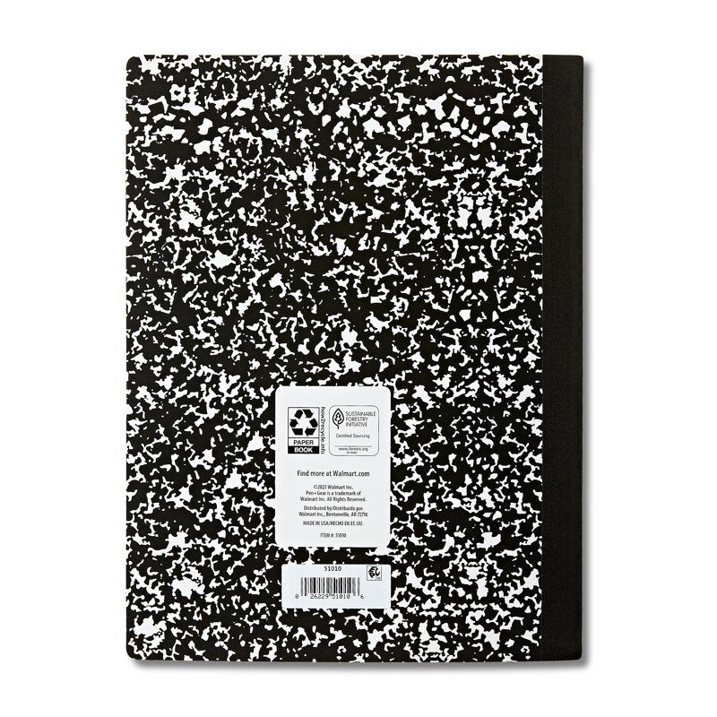 Set of 30 Wide Ruled Composition Books - Black & White Marble Cover, 7.5 x 9.75 Inches