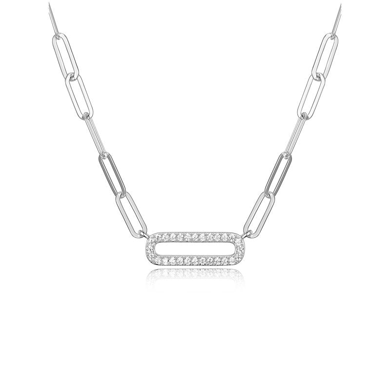 Sterling Silver Cubic Zirconia Paperclip Necklace with Extender - 18 Inch Gift-Ready Jewelry