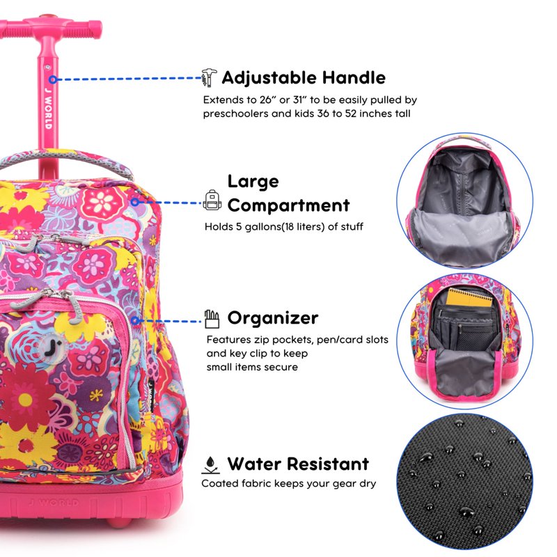 Kids Rolling Backpack with Insulated Lunch Bag - 16-Inch School & Travel Bag