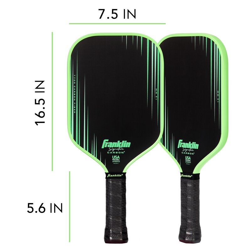 Green Elongated Pro Pickleball Paddle - 13mm Core, Signature Carbon Fiber Series