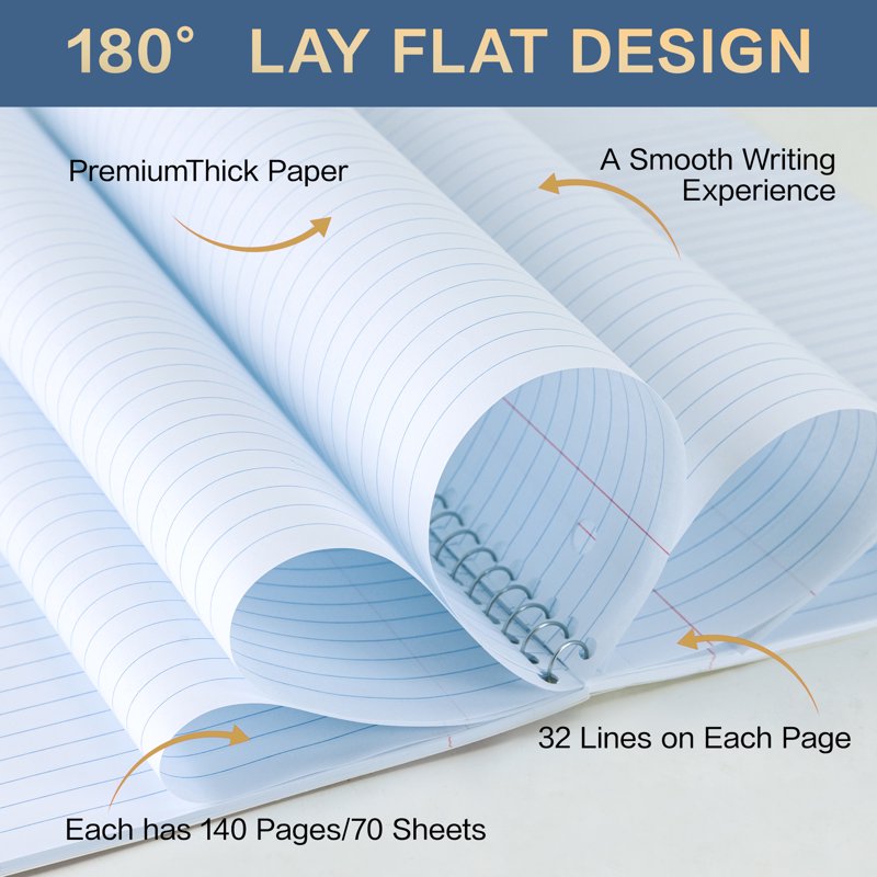 Spiral Notebook 6 Pack - College Ruled, Thick Paper, Assorted Colors, 8x10.5 Inches
