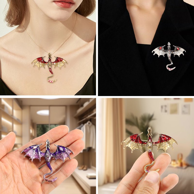 10Pcs Metal Dragon Charms Pendant Set with Enamel Wings for Jewelry Making & Crafting
