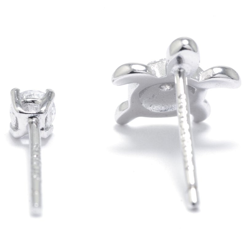 Sterling Silver Cubic Zirconia & Turtle Stud Earrings Set for Women & Teens