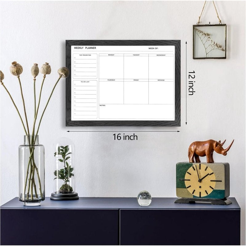 Whiteboard Weekly Calendar Dry Erase Planner Wall Mount 16x12 Black Frame