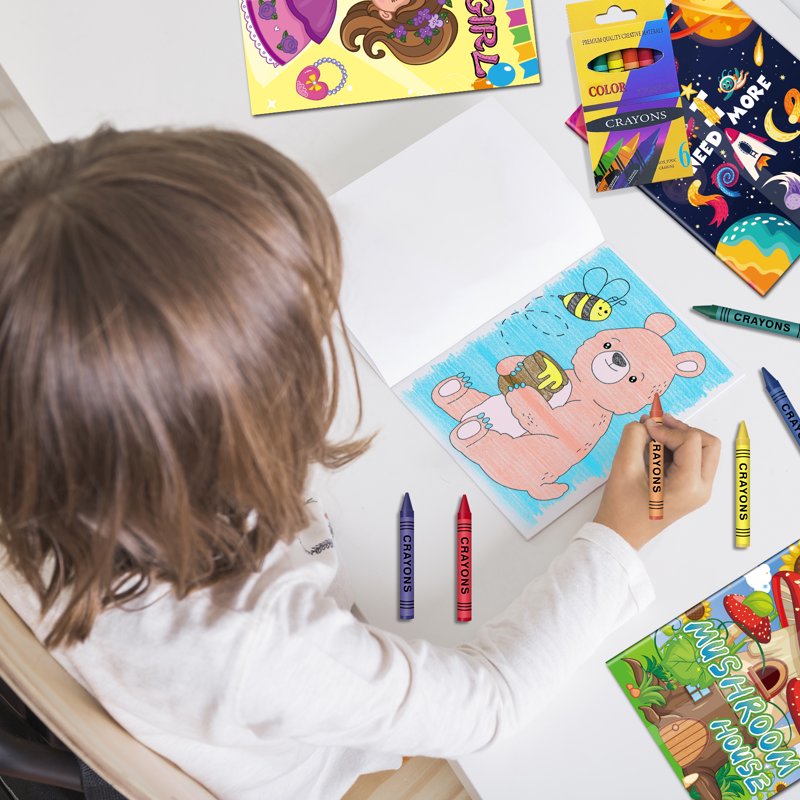 Kids Coloring Book Set with Crayons - 20 Themed Books for Ages 2-4