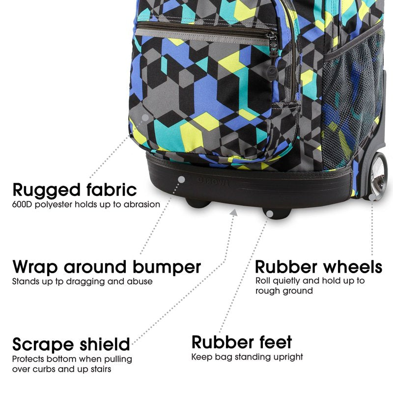 18-Inch Rolling Backpack for School and Travel - Multiple Colors