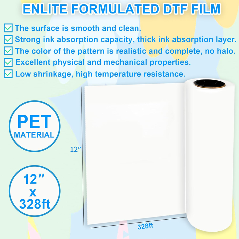 Premium DTF Transfer Film Roll 12x328ft for Fabric Printing & T-Shirts