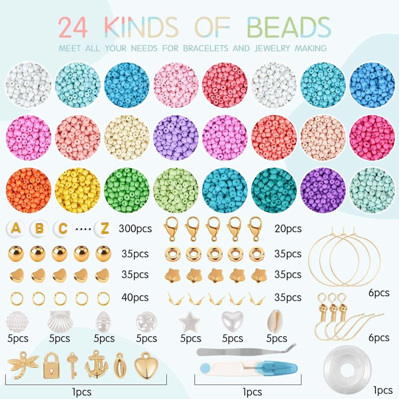 DIY Bracelets Making Kit with 12,000 Beads for Jewelry Crafting, All Colors Included
