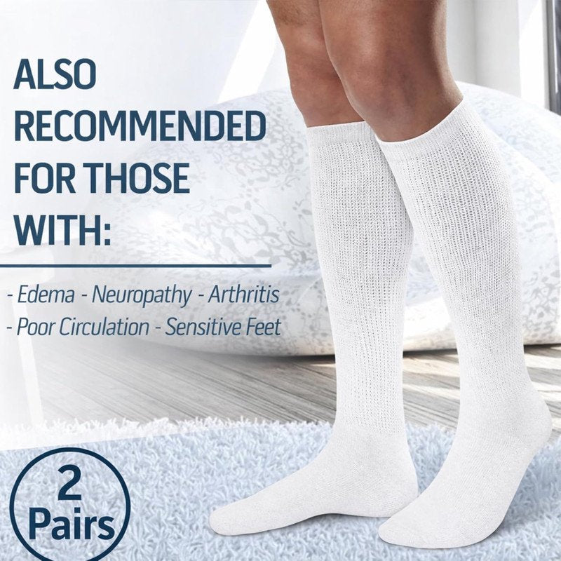 Diabetic Over The Calf Socks 6 Pairs - Non-Binding Cushioned Cotton Knee High Men