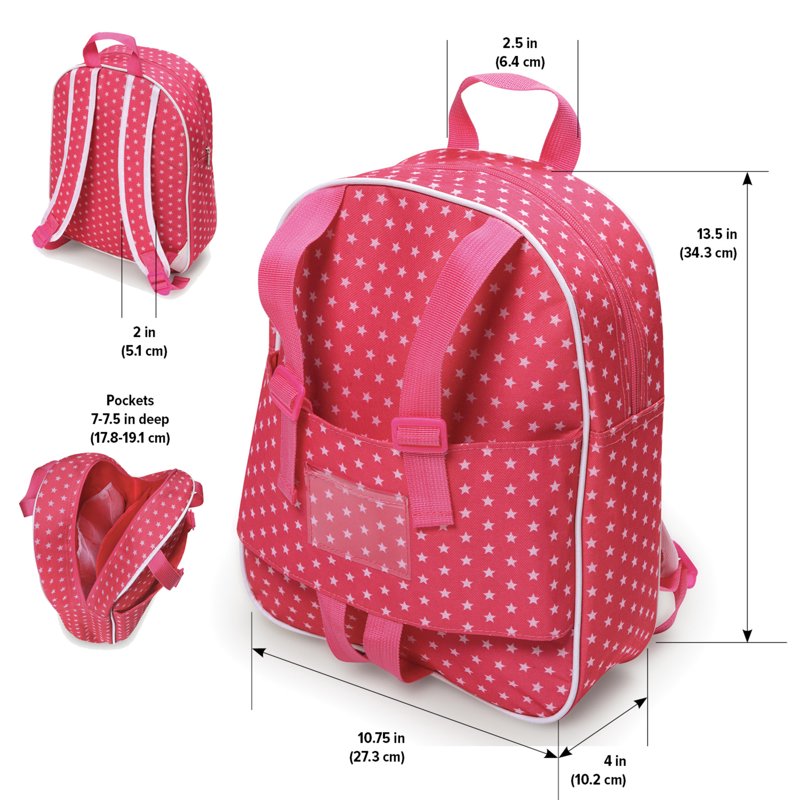 Doll Travel Backpack Pink with Star Design - Fits 18-Inch Dolls