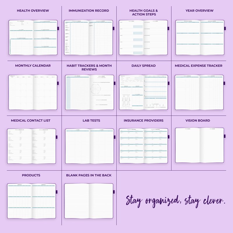 Undated Medical Planner and Wellness Journal - 3-Month Health Tracker, Hardcover