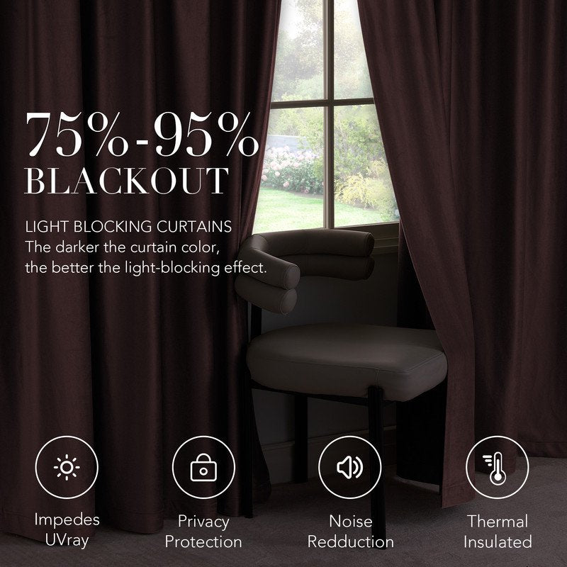 Velvet Blackout Curtains for Bedroom & Living Room - Thermal Insulated Room Darkening Window Treatments, Set of 2