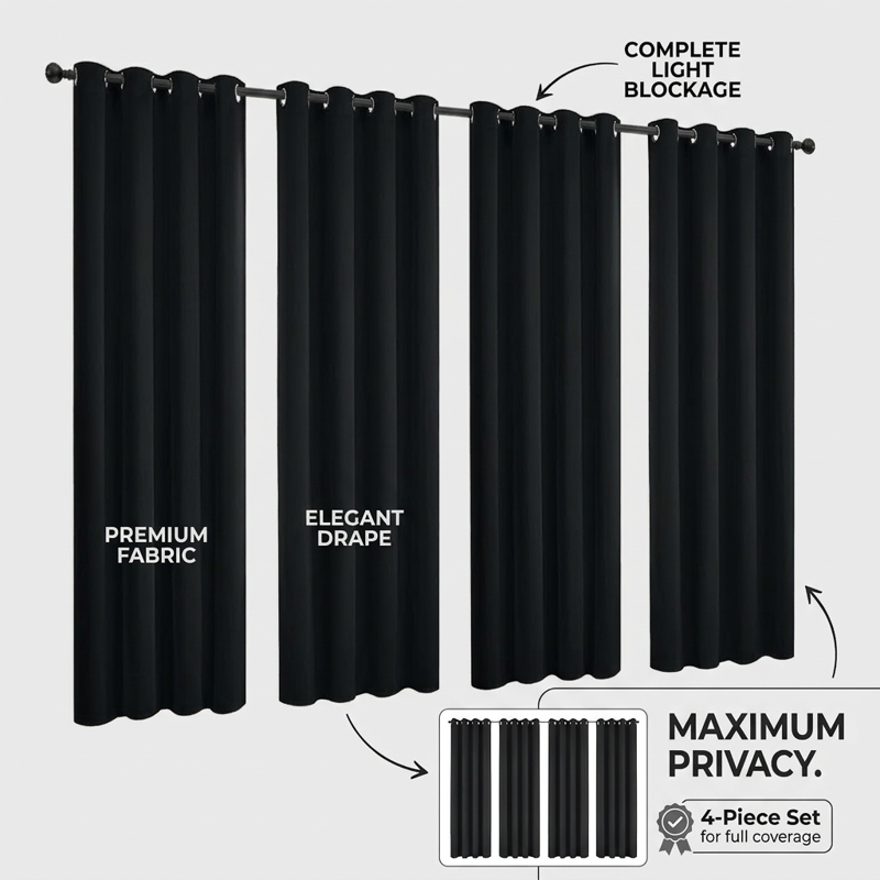 Blackout Thermal Insulated Grommet Curtains for Bedroom & Living Room - Pack of 4