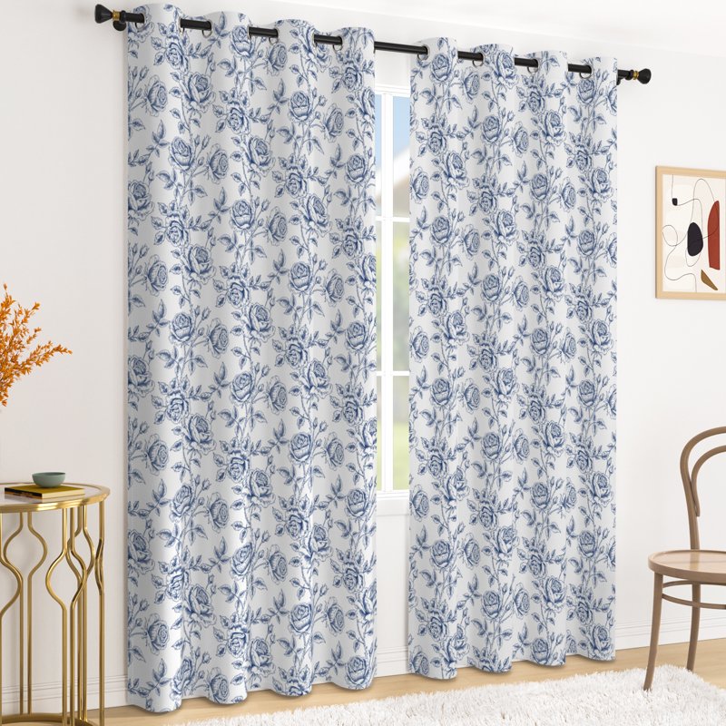 Blackout Floral Curtains with Grommets - Privacy Window Drapes for Living Room, 2 Panels