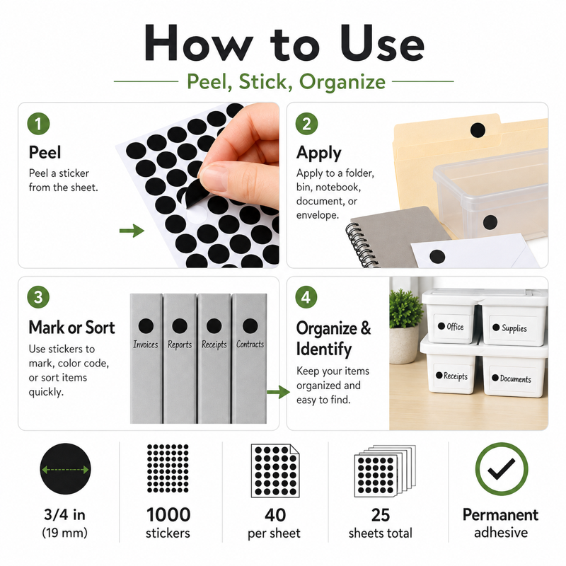 Color Coding Dot Stickers - 19mm Round Labels for Office, School, Crafts - 1000 Pack