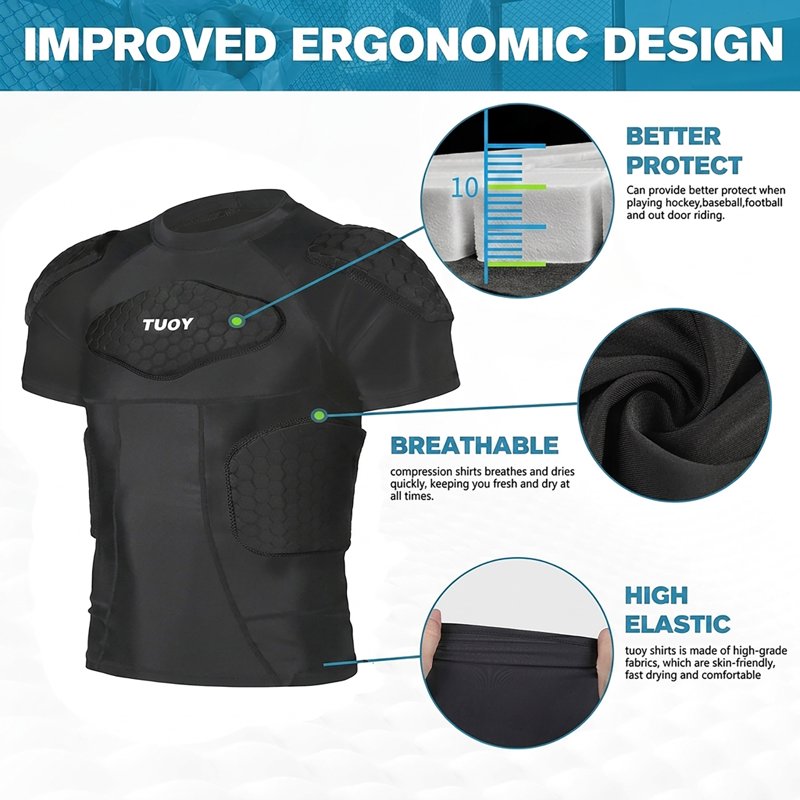 Men's Padded Compression Chest Protector Shirt - Impact-Absorbing Sports Armor