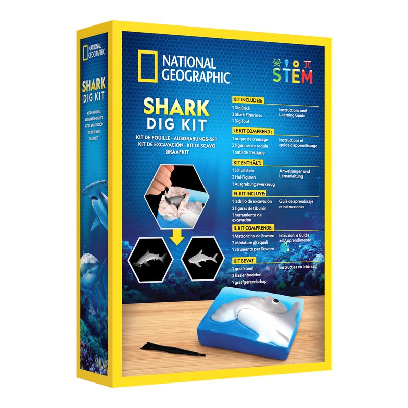 Kids Shark Dig Kit - Excavation Science Toy with 2 Shark Figurines