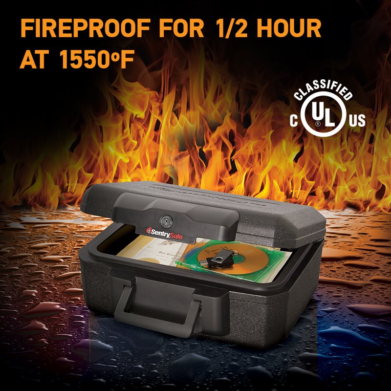 Fire-Resistant Storage Chest with Key Lock, Portable Black Safe, 0.18 Cu Ft