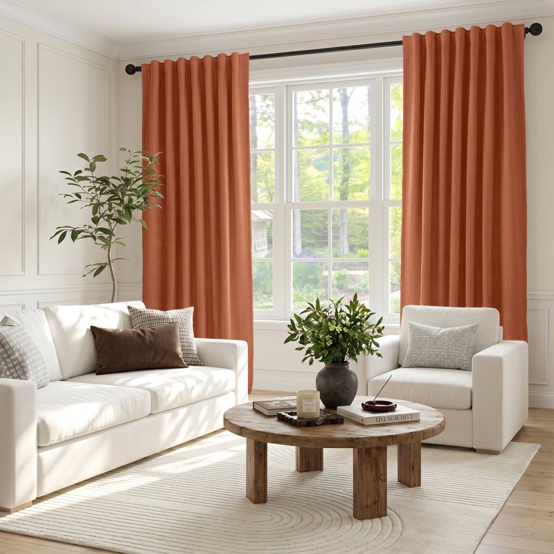 Blackout Faux Linen Curtains Set - Thermal Insulated Privacy Window Panels