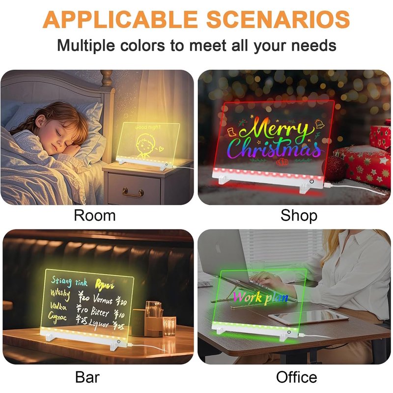 LED Acrylic Dry Erase Calendar Board with Markers - Wall & Desk Display