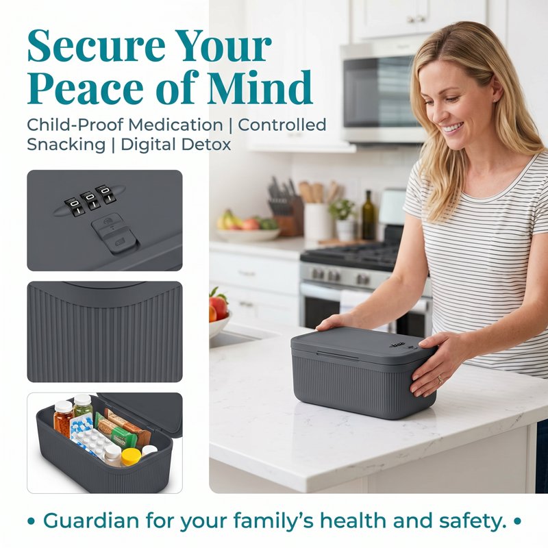 Lockable Storage Box with Combination Lock for Medications Snacks & Valuables