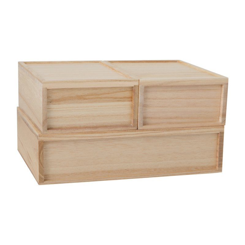Stackable Wooden Desk Organizer Boxes with Drawers - Set of 3