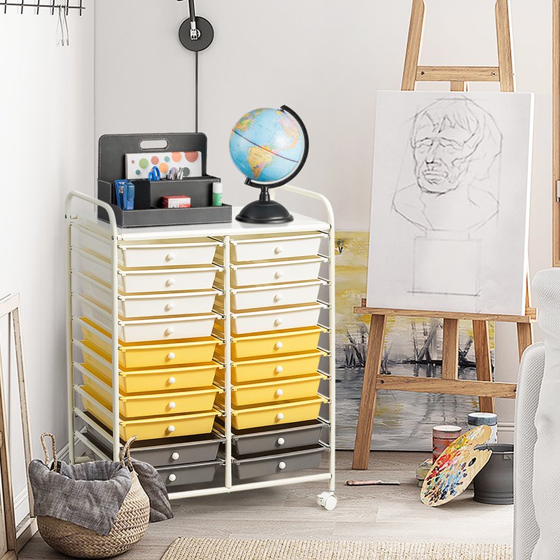 20-Drawer Rolling Storage Cart with Removable Plastic Drawers for Office, Home, Garage