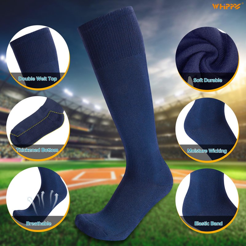 Youth & Kids Baseball Socks 3-Pair Knee-High Tube Socks for Softball & Soccer