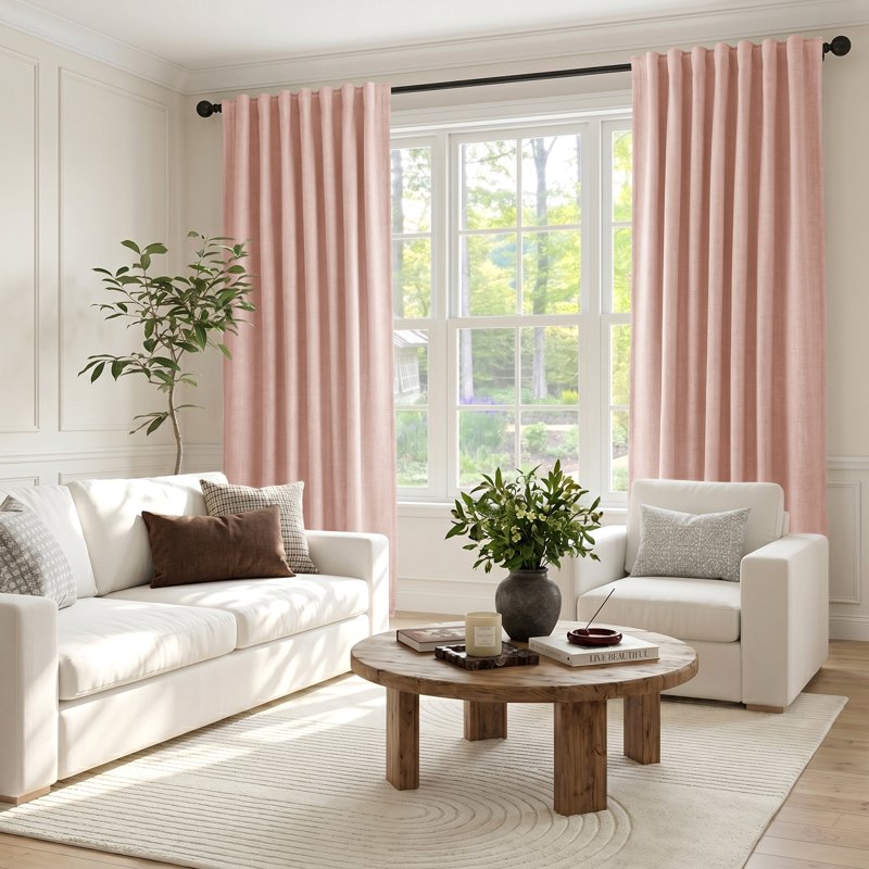 Blackout Faux Linen Curtains 52x84 Inches - Thermal Insulated Privacy Panel Set