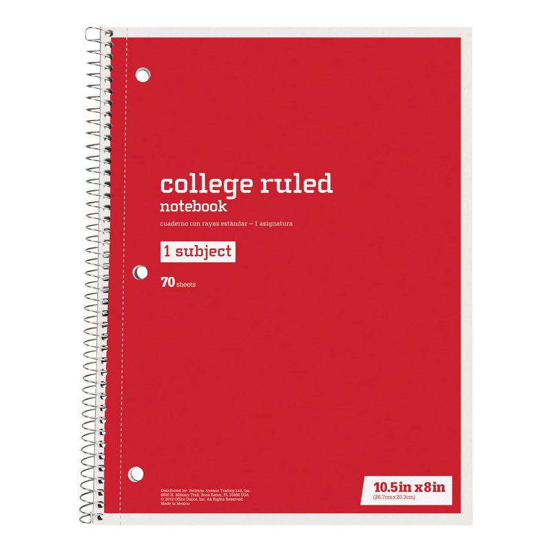 Wirebound Notebook Pack of 6 - 8x10.5 Inch College Ruled Office & School Supplies