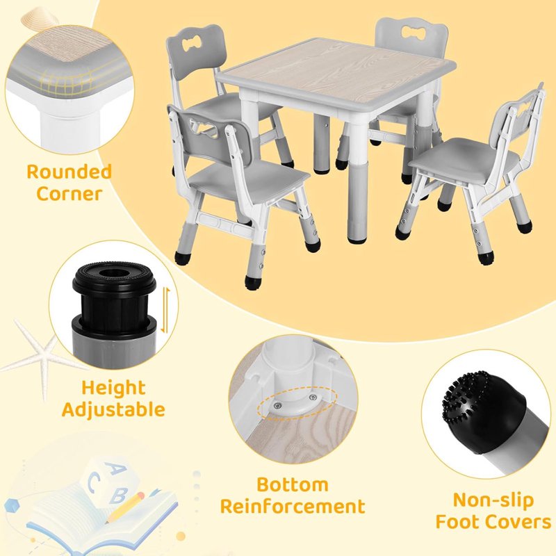 Kids Height Adjustable Activity Table Set with Graffiti Desktop & Chairs - Toddler Play Furniture