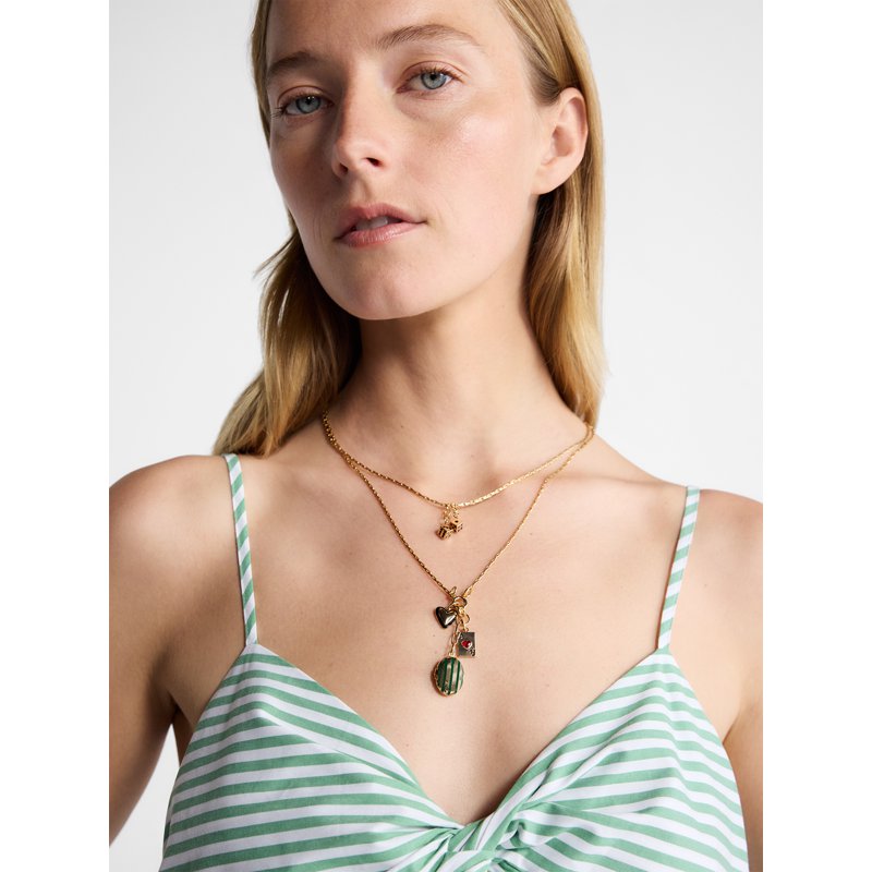 Gold-Tone Layered Charm Necklace with Lockets & Heart Pendants for Women