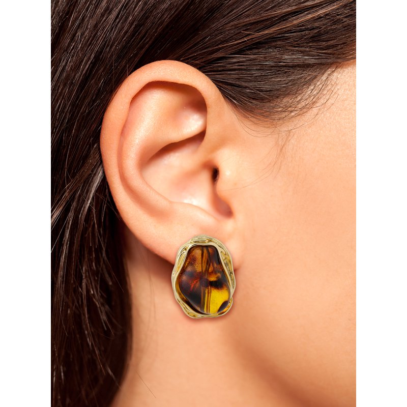 Jessica Simpson Women's Drop Earrings with Brown Stone Accents – Elegant Jewelry Accessory