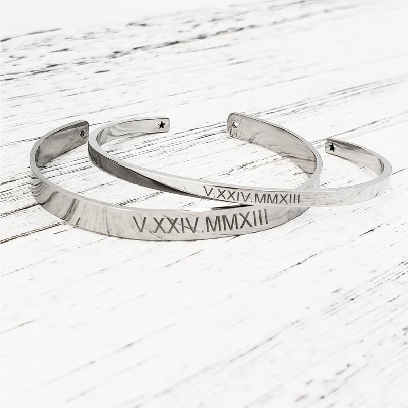 Personalized Couple's Matching Anniversary Bracelets - His and Hers Engravable Cuff Bangles