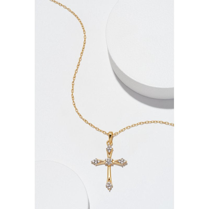 Silver & Gold Tone Cross Pendant Necklace with Diamond Accent, 18 Inch