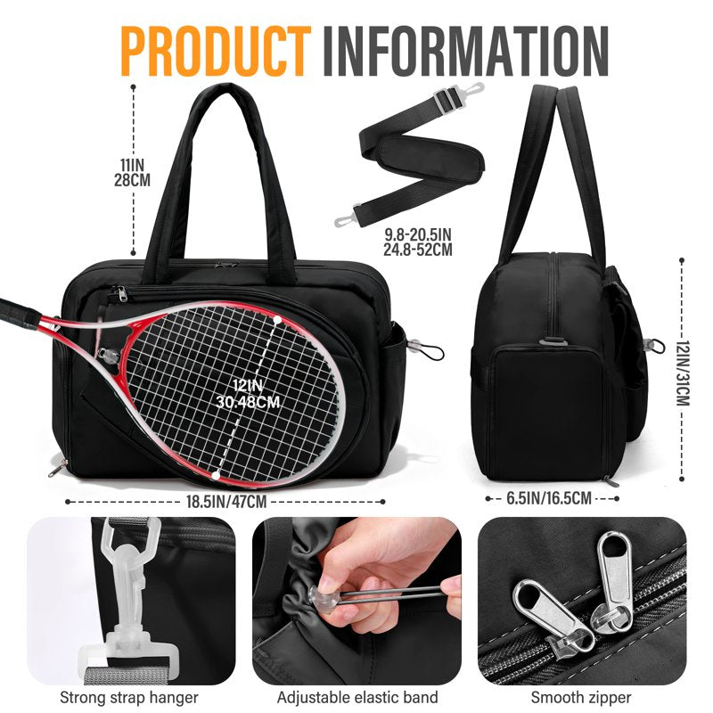 Women's Tennis Bag with Shoe Compartment & Racket Storage - Lightweight Sports Bag for Tennis & Pickleball