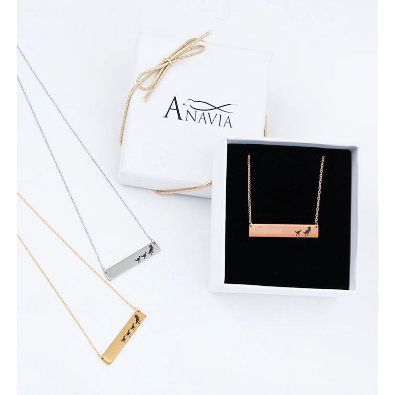 Personalized Dinosaur Family Necklace - Engravable Mama & Baby Bar Necklace - Silver, Rose Gold, Gold