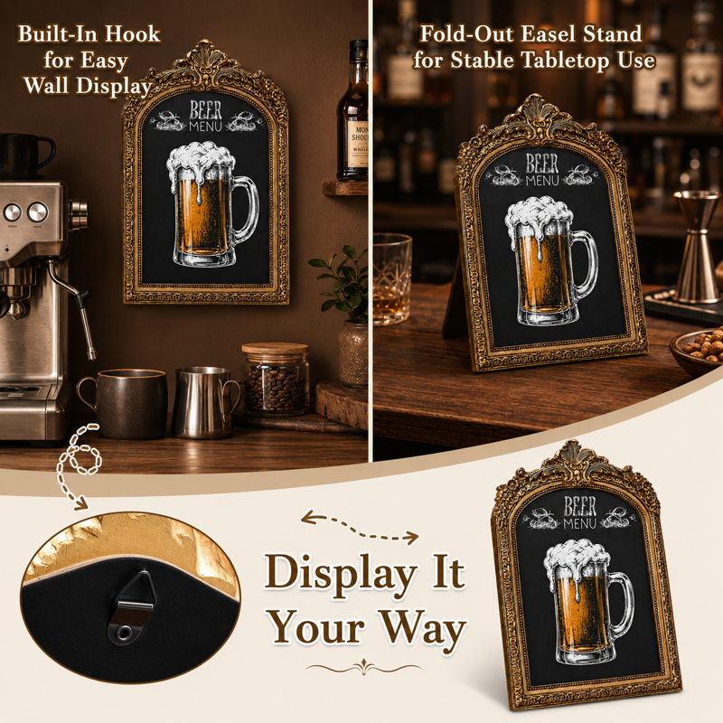 Vintage Gold Frame Tabletop Chalkboard Sign - 7x10 Inch Menu & Event Display