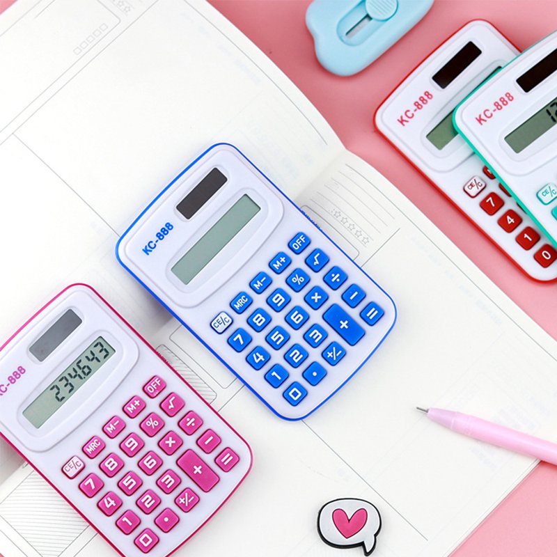 Mini 8-Digit Pocket Calculator with Dual Power Solar Battery Compact Office School