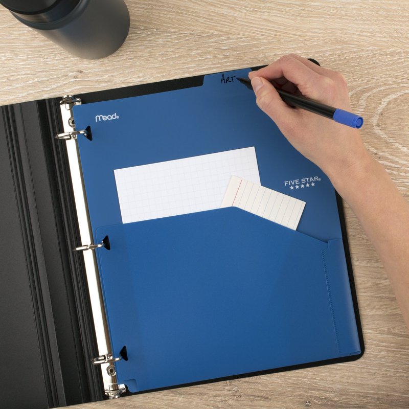 8-Pack Durable Plastic Binder Dividers with Pocket - Write-On/Wipe-Off Tabs
