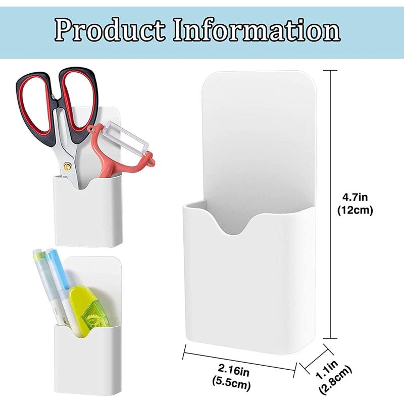 Magnetic Pen Holders 4 Pack - White Refrigerator & Whiteboard Storage Organizers