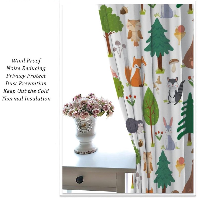 Woodland Animal Nursery Curtains - Thermal Insulated Kids Room Drapes, 72x63 Inches