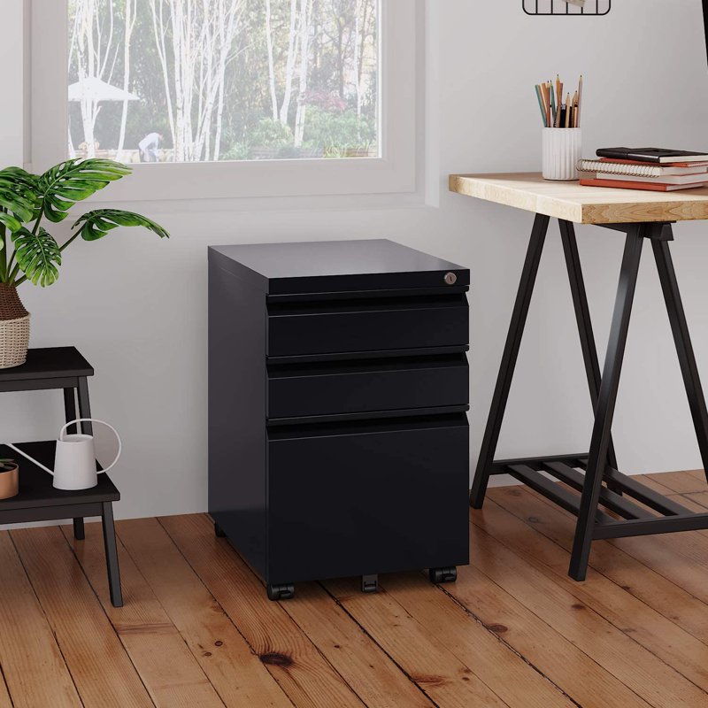 Mobile File Cabinet with Lock - 3 Drawer Vertical Under-Desk Storage for Letter and Legal Files